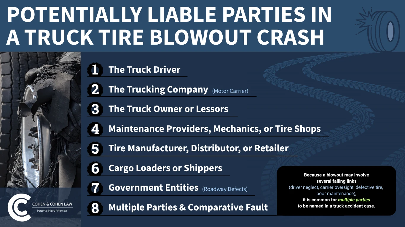 potentially liable parties in a truck tire blowout crash img